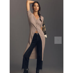 Anthropologie T.La Short-Sleeve Rib Duster Cardigan Sweater